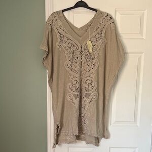 Anthropologie Crochet-Front V-Neck Tunic in Taupe